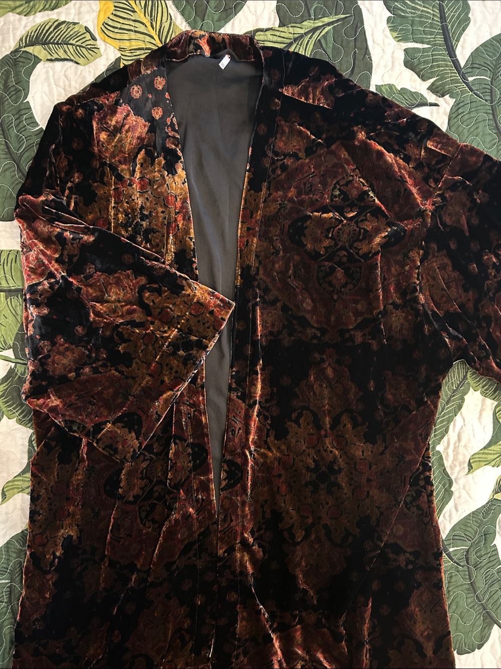 Free People Oversized Velvet Open-Front Cardigan in Deep Brown and Black